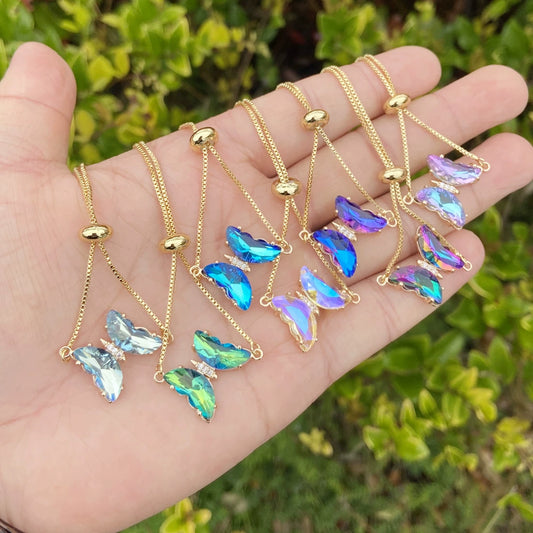 Multicolor Zircon Butterfly Copper Bracelet With Electroplating For Women