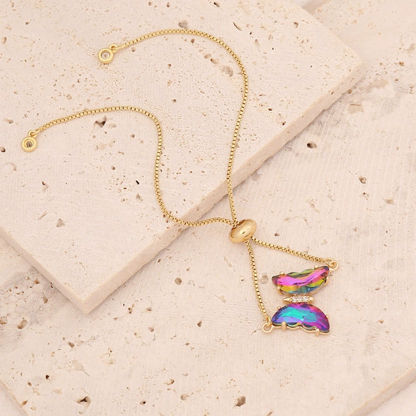 Multicolor Zircon Butterfly Copper Bracelet With Electroplating For Women