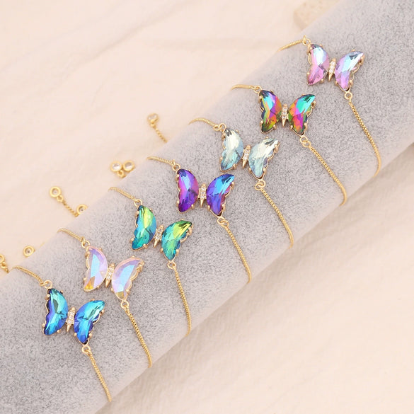 Multicolor Zircon Butterfly Copper Bracelet With Electroplating For Women