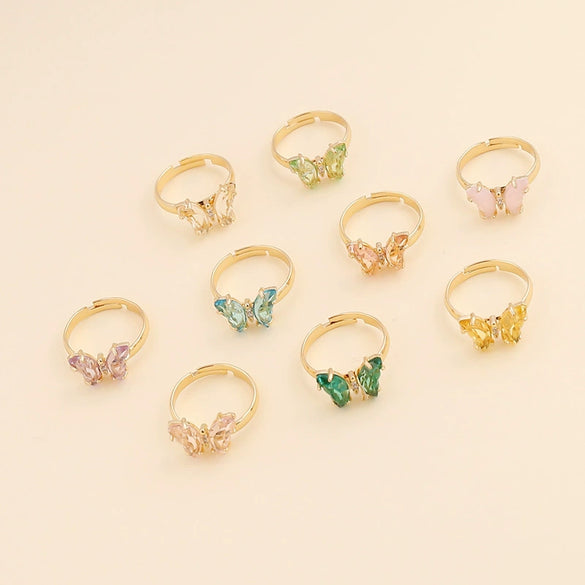 Multicolor Zircon Butterfly Metal Ring For Women With Electroplating Treatment