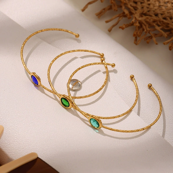 Multifaceted Czech Glass Open Circle Bracelet Jewelry Stainless Steel Nonfading