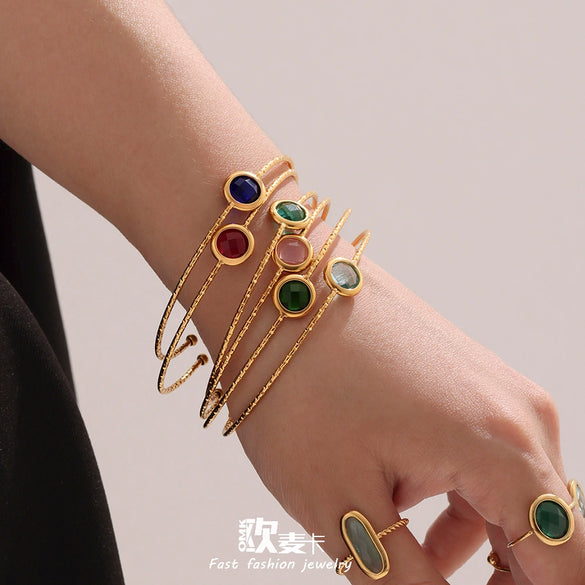 Multifaceted Czech Glass Open Circle Bracelet Jewelry Stainless Steel Nonfading