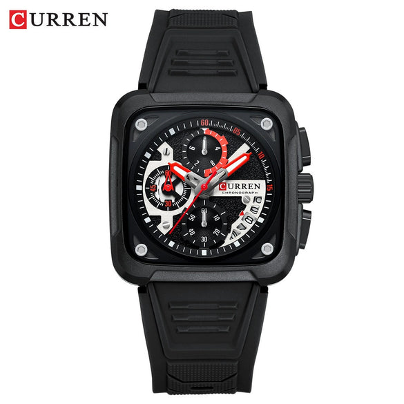 Multifunction Square And Round Dial Alloy And Silicone Men's Business Sports Watch