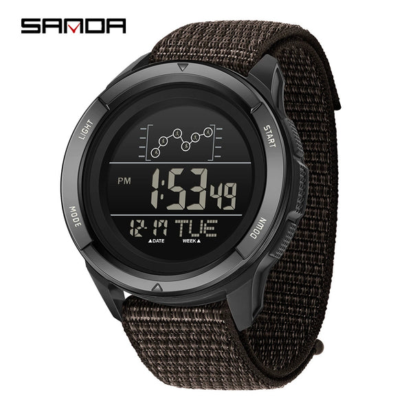 Multifunction Student Electronic Watch With Nylon Band Round Shape Alloy Alloyabs Case And Acrylic Mirror
