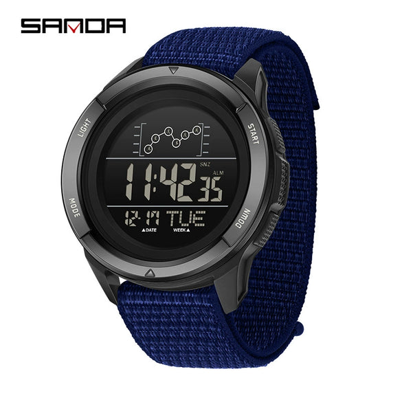 Multifunction Student Electronic Watch With Nylon Band Round Shape Alloy Alloyabs Case And Acrylic Mirror