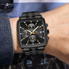 Multifunctional Business Men's Quartz Watch Alloy Case Stainless Steel Strap Square Dial Waterproof Luminous Calendar Threeeye Sixpin