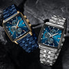 Multifunctional Business Men's Quartz Watch Alloy Case Stainless Steel Strap Square Dial Waterproof Luminous Calendar Threeeye Sixpin
