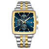 Multifunctional Business Men's Quartz Watch Alloy Case Stainless Steel Strap Square Dial Waterproof Luminous Calendar Threeeye Sixpin
