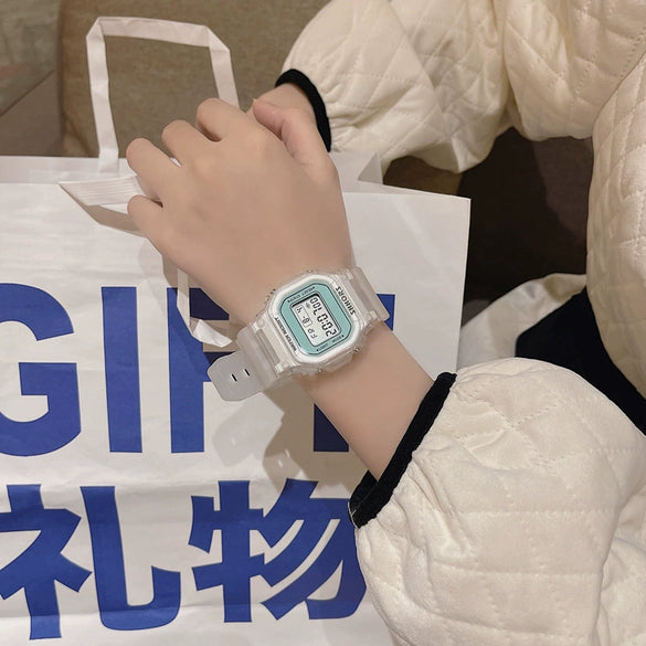 Multifunctional Casual Electronic Watch With Luminous Square Design Plastic Case Plastic Mirror And Silicone Strap For Men And Women Students