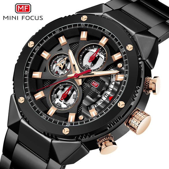 Multifunctional Casual Men's Watch With Steel Belt Quartz Movement Round Dial And Luminous Pointer