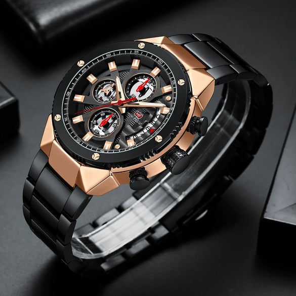 Multifunctional Casual Men's Watch With Steel Belt Quartz Movement Round Dial And Luminous Pointer