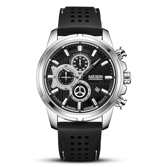 Multifunctional Chronograph Large Dial Men's Watch Alloy Case Silicone Strap Mineral Strengthened Glass Mirror Round Dial