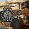 Multifunctional Chronograph Leather Sports Quartz Watch For Men Alloy Case Genuine Leather Strap Stainless Steel Clasp Round Dial