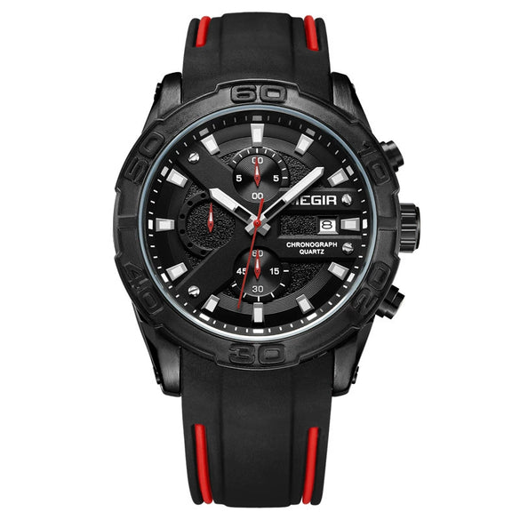 Multifunctional Chronograph Luminous Calendar Men's Alloy And Silicone Sports Quartz Watch With Round Dial
