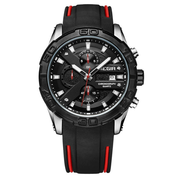 Multifunctional Chronograph Luminous Calendar Men's Alloy And Silicone Sports Quartz Watch With Round Dial