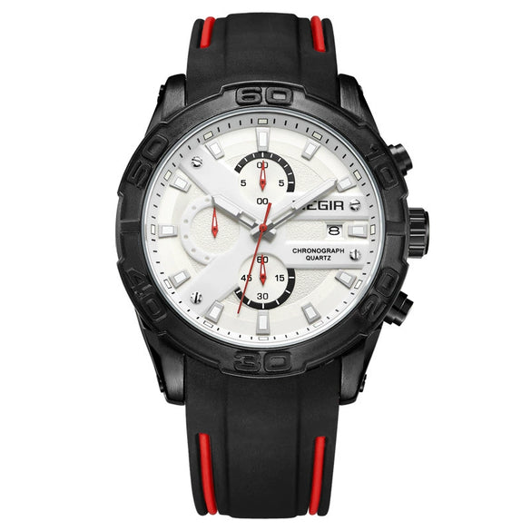 Multifunctional Chronograph Luminous Calendar Men's Alloy And Silicone Sports Quartz Watch With Round Dial