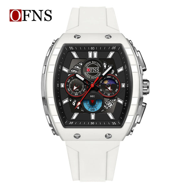 Multifunctional Chronograph Quartz Watch Abs Case Silicone Strap Wine Barrel Shape For Men