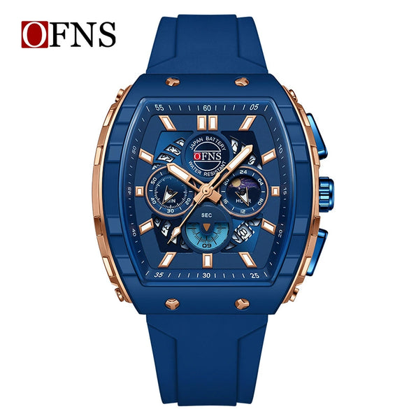 Multifunctional Chronograph Quartz Watch Abs Case Silicone Strap Wine Barrel Shape For Men