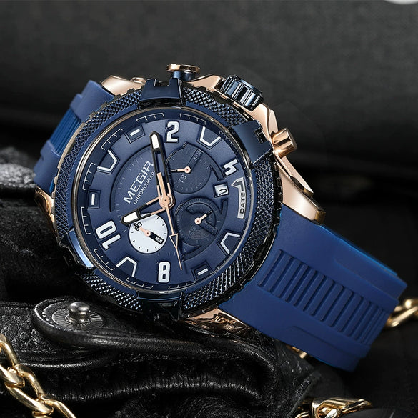 Multifunctional Chronograph Quartz Watch Alloy Case Mineral Strengthened Glass Mirror Silicone Strap Stainless Steel Clasp Round Dial Men's Watch