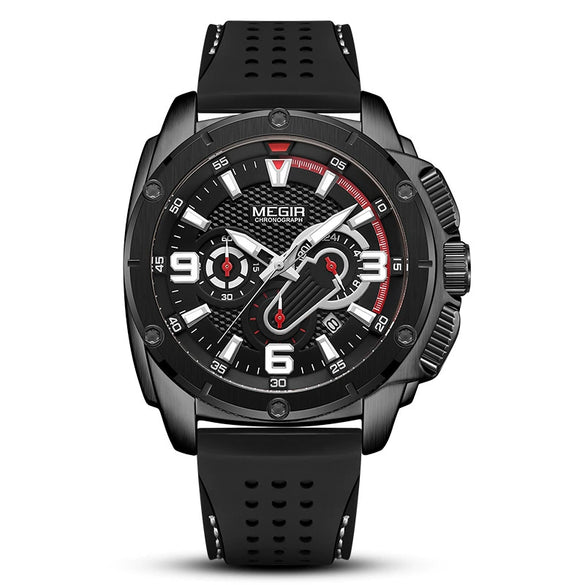Multifunctional Chronograph Sport Men's Watch Alloy Case Mineral Strengthened Glass Mirror Silicone Strap Stainless Steel Clasp Round Dial
