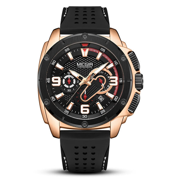 Multifunctional Chronograph Sport Men's Watch Alloy Case Mineral Strengthened Glass Mirror Silicone Strap Stainless Steel Clasp Round Dial
