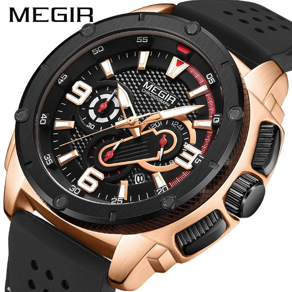 Multifunctional Chronograph Sport Men's Watch Alloy Case Mineral Strengthened Glass Mirror Silicone Strap Stainless Steel Clasp Round Dial