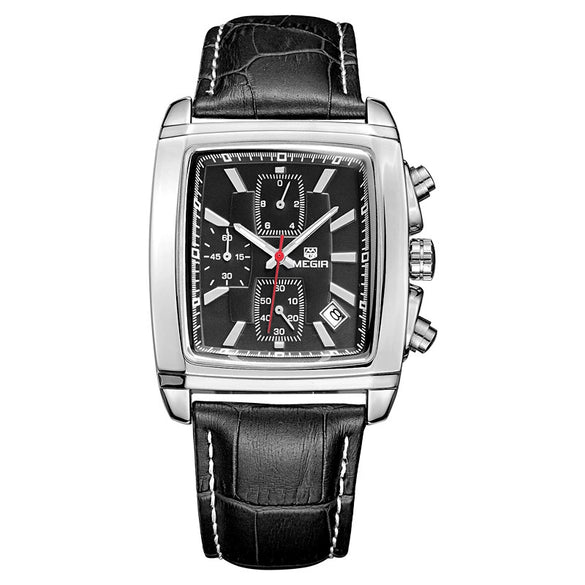 Multifunctional Chronograph Sports Men's Watch Alloy Case Genuine Leather Strap Stainless Steel Clasp Mineral Strengthened Glass Mirror Rectangle Dial