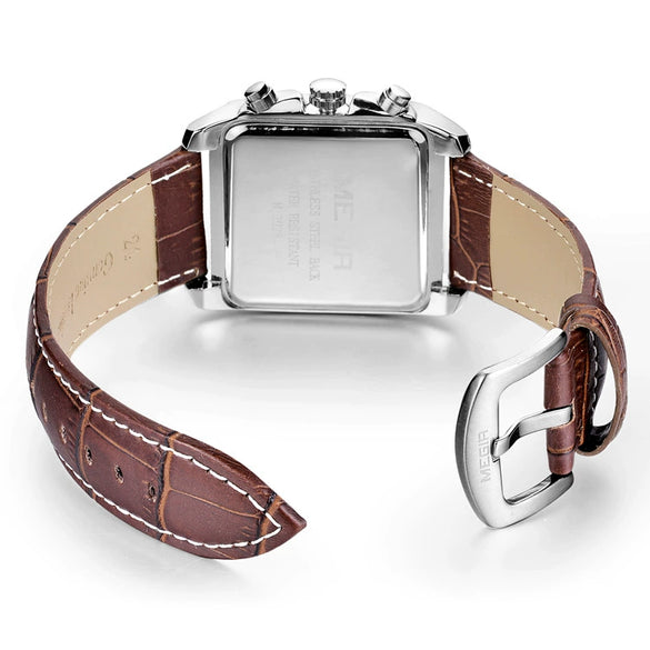 Multifunctional Chronograph Sports Men's Watch Alloy Case Genuine Leather Strap Stainless Steel Clasp Mineral Strengthened Glass Mirror Rectangle Dial