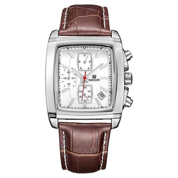 Multifunctional Chronograph Sports Men's Watch Alloy Case Genuine Leather Strap Stainless Steel Clasp Mineral Strengthened Glass Mirror Rectangle Dial
