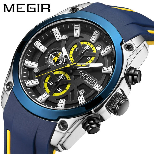 Multifunctional Chronograph Sports Watch For Men Alloy Case Silicone Strap Mineral Strengthened Glass Mirror Round Dial