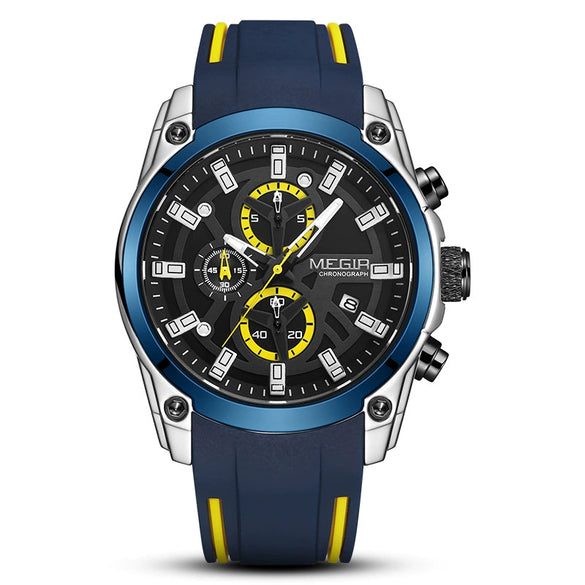 Multifunctional Chronograph Sports Watch For Men Alloy Case Silicone Strap Mineral Strengthened Glass Mirror Round Dial