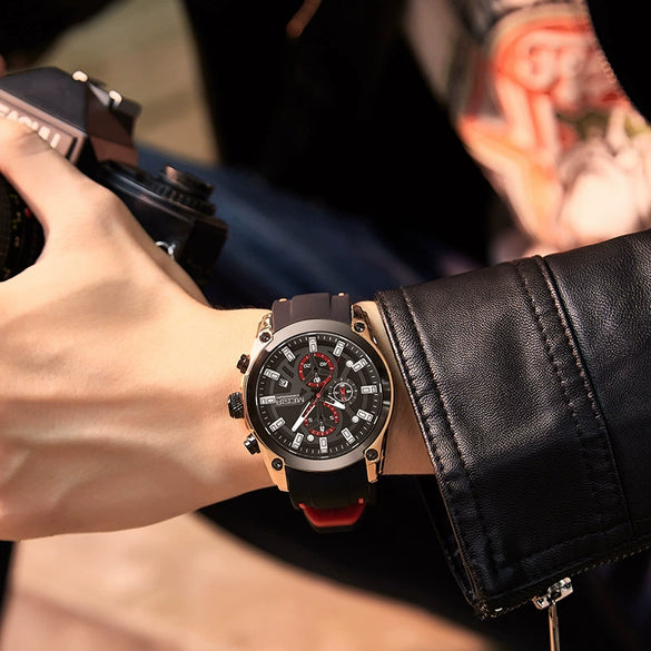 Multifunctional Chronograph Sports Watch For Men Alloy Case Silicone Strap Mineral Strengthened Glass Mirror Round Dial