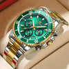 Multifunctional Chronograph Threeeye Quartz Watch Alloy Case Stainless Steel Strap Round Dial Business Style Waterproof Luminous For Men