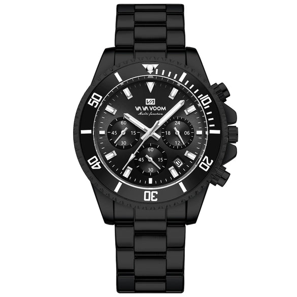 Multifunctional Chronograph Threeeye Quartz Watch Alloy Case Stainless Steel Strap Round Dial Business Style Waterproof Luminous For Men