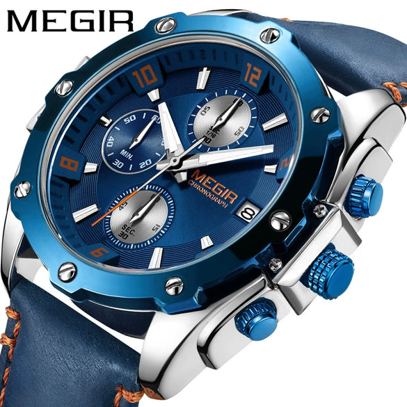 Multifunctional Chronograph Unisex Couple Quartz Watch Alloy Case Genuine Leather Strap Round Dial