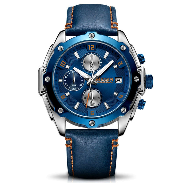 Multifunctional Chronograph Unisex Couple Quartz Watch Alloy Case Genuine Leather Strap Round Dial