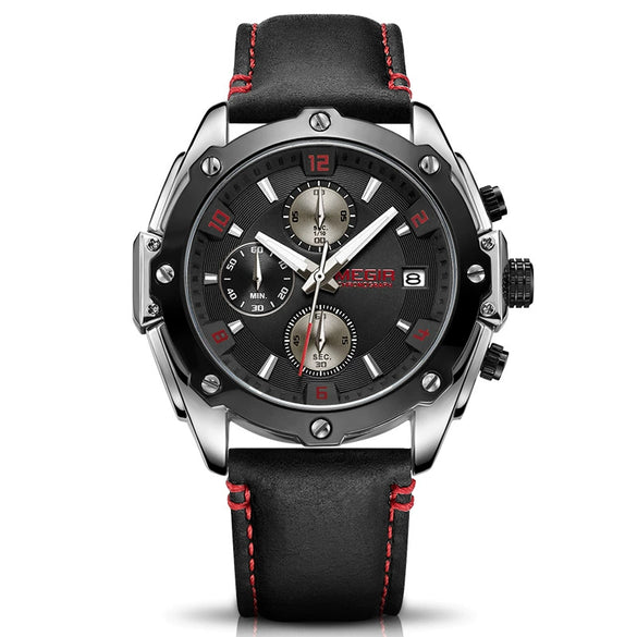 Multifunctional Chronograph Unisex Couple Quartz Watch Alloy Case Genuine Leather Strap Round Dial
