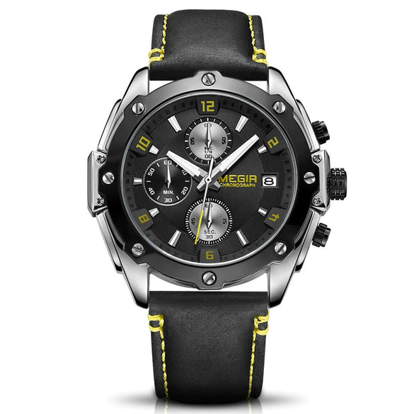 Multifunctional Chronograph Unisex Couple Quartz Watch Alloy Case Genuine Leather Strap Round Dial