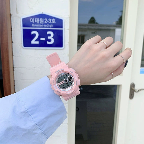 Multifunctional Couple's Sports Electronic Watch Plastic Case Silicone Strap