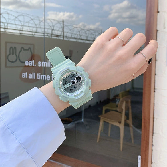 Multifunctional Couple's Sports Electronic Watch Plastic Case Silicone Strap