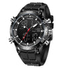 Multifunctional Double Display Sports Watch Metal Case Mineral Strengthened Glass Mirror Silicone Strap Round Dial For Men