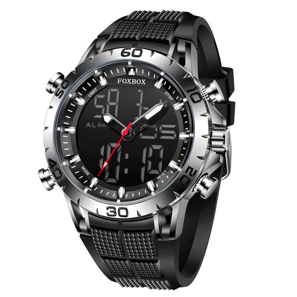 Multifunctional Double Display Sports Watch Metal Case Mineral Strengthened Glass Mirror Silicone Strap Round Dial For Men