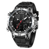 Multifunctional Double Display Sports Watch Metal Case Mineral Strengthened Glass Mirror Silicone Strap Round Dial For Men