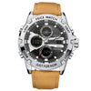Multifunctional Dual Display Chronograph Luminous Large Dial Men's Watch Alloy Case Genuine Leather Strap Round Dial