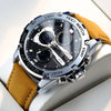 Multifunctional Dual Display Chronograph Luminous Large Dial Men's Watch Alloy Case Genuine Leather Strap Round Dial
