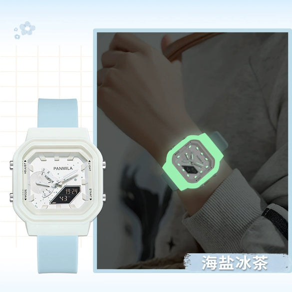 Multifunctional Electronic Jelly Silicone Watch For Students Square Dial Plastic Case And Mirror