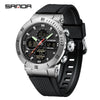 Multifunctional Electronic Men's Watch With Dual Display Round Dial Acrylic Mirror Tpu Strap Abs Material For Outdoor Sports