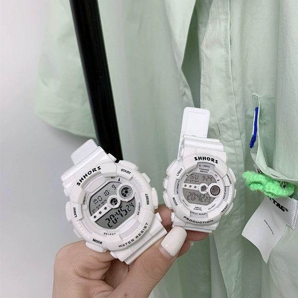 Multifunctional Electronic Watch For Couples And Students With Plastic Mirror Silicone Case And Strap Luminous Waterproof Casual Style