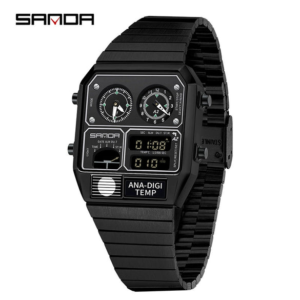 Multifunctional Electronic Watch Square Steel Band Luminous Highend Style