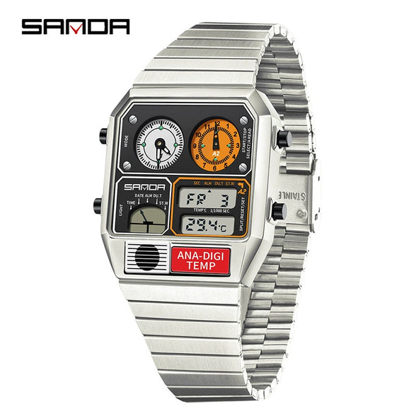 Multifunctional Electronic Watch Square Steel Band Luminous Highend Style